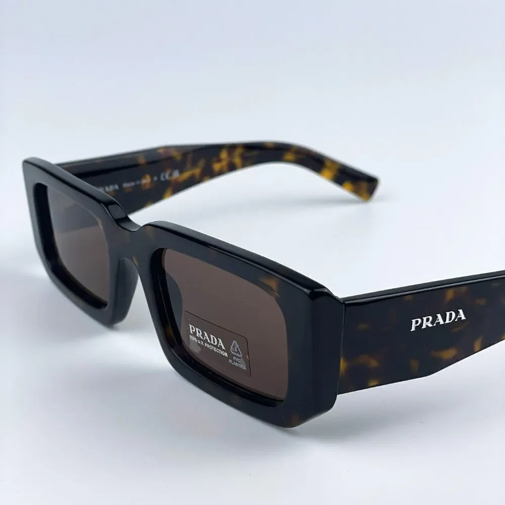 NEW Prada PR06YS 2AU8C1 Havana Tortoise Dark Brown Rectangle Unisex Sunglasses